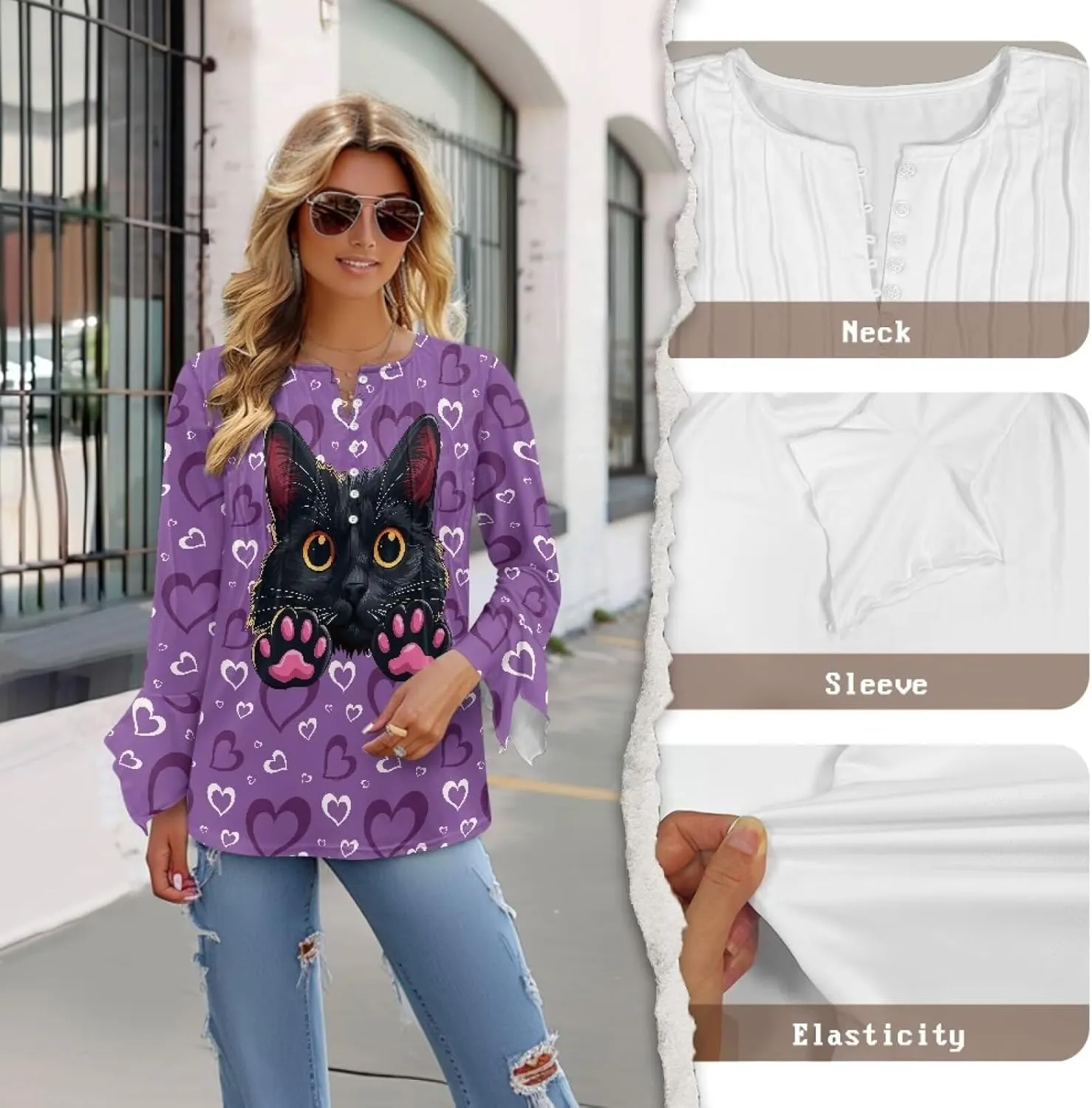 Women's Long Sleeve Button Down T-Shirt Athletic Blouse Breathable Slim Dressy Plus Size Top