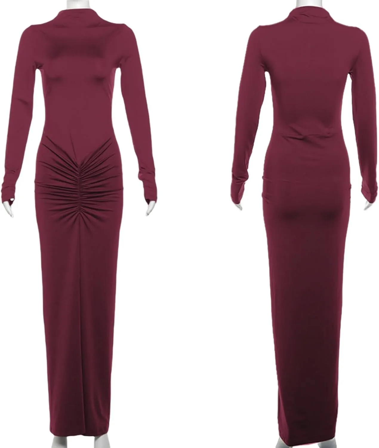 Women's Sexy Turtleneck Long Sleeve Maxi Dress Elegant Ruched Bodycon Long Dress Casual Party Dresses
