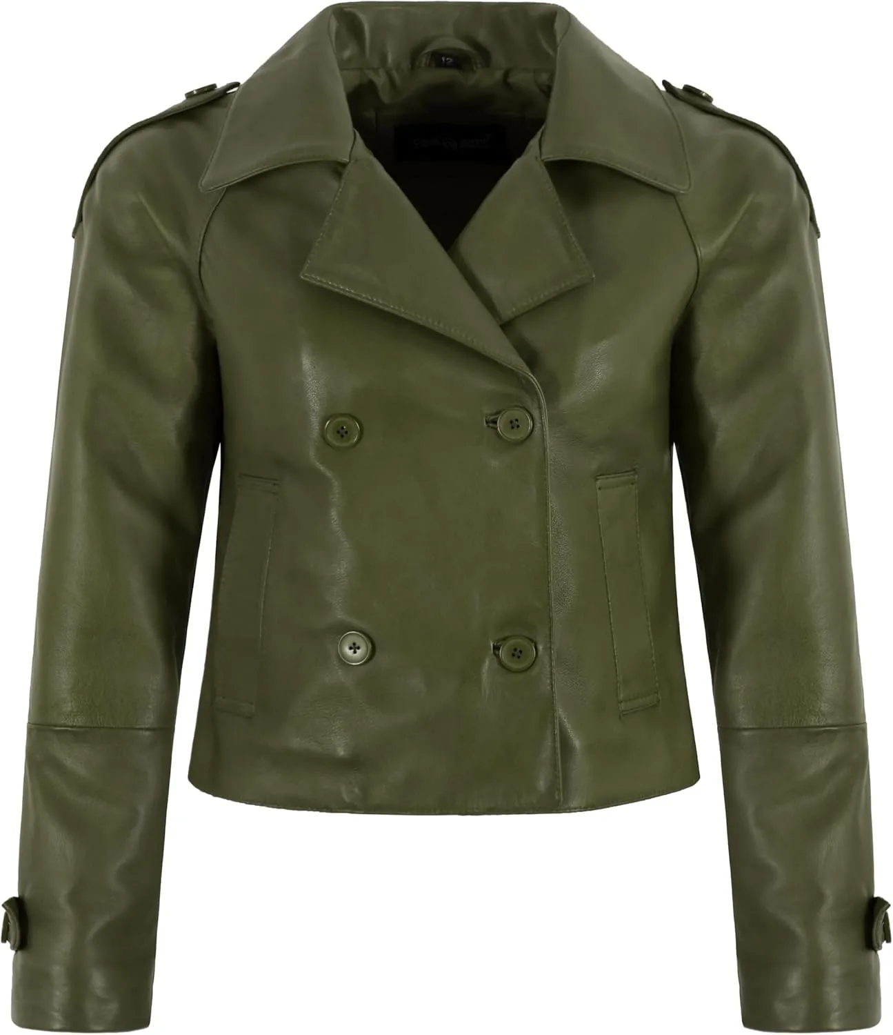 Women's Short Trench Coat Jacket Double Breasted Classic Fashion Leather Jacket 5766