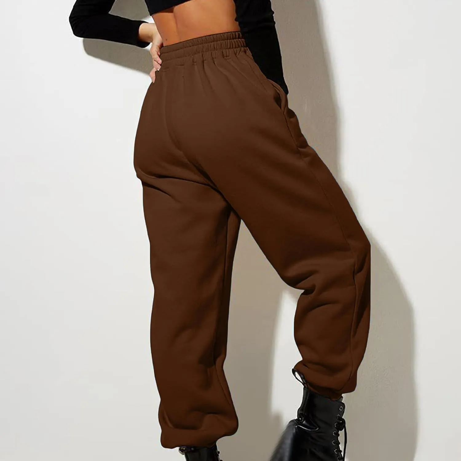 Women's Wide Leg Sweatpants Elastic High Waisted Fleece Baggy Joggers Casual Comfy Workout Lounge Yoga Pants Pockets