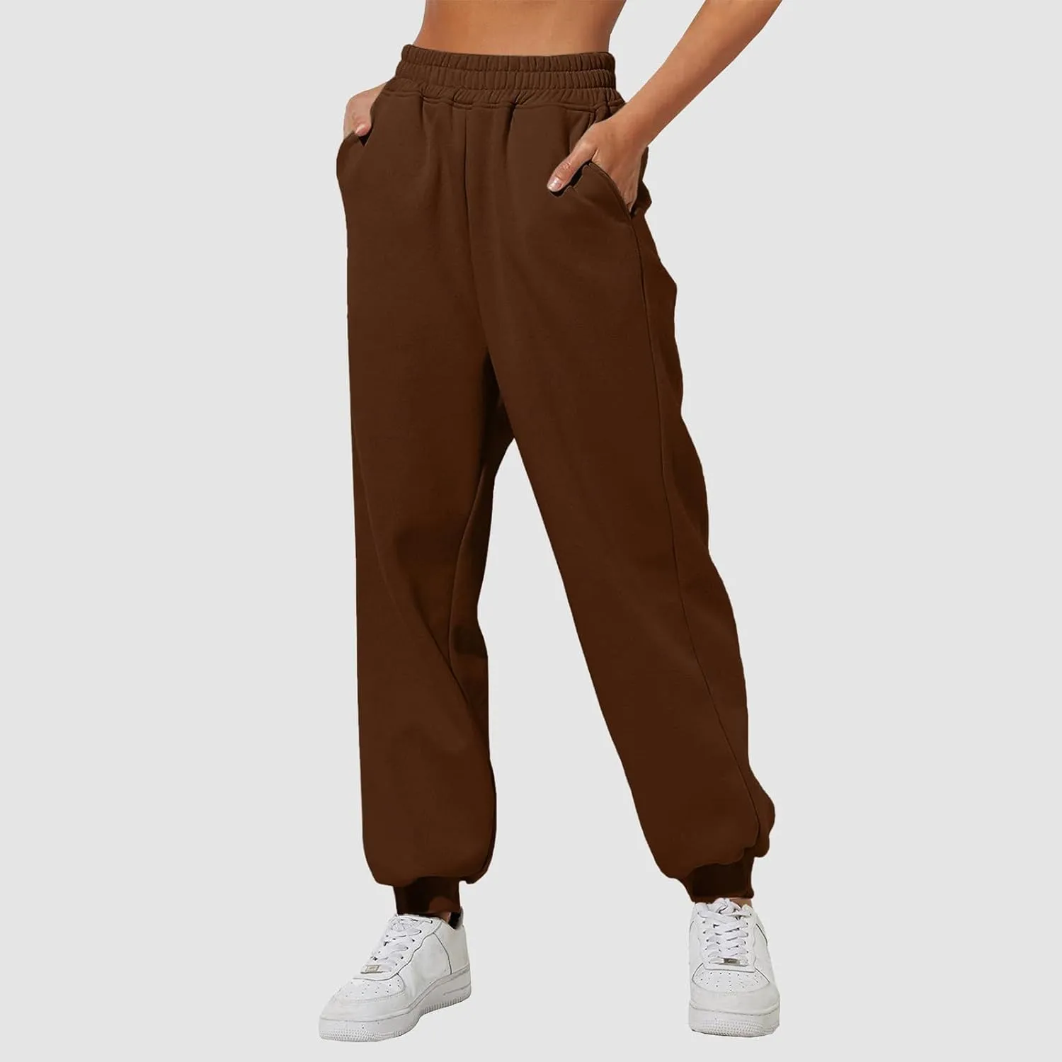 Women's Wide Leg Sweatpants Elastic High Waisted Fleece Baggy Joggers Casual Comfy Workout Lounge Yoga Pants Pockets