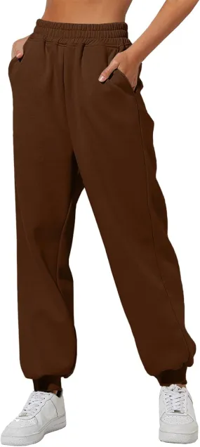 Women's Wide Leg Sweatpants Elastic High Waisted Fleece Baggy Joggers Casual Comfy Workout Lounge Yoga Pants Pockets