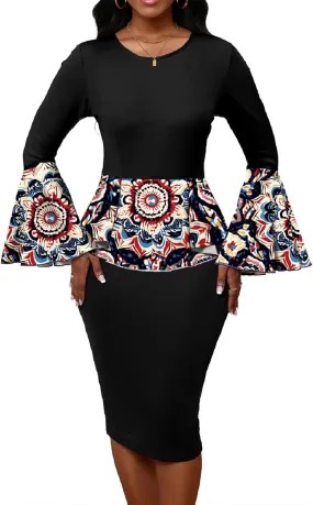 Xinlees Women's Bodycon Pencil Dress with Bell Sleeves Elegant and Versatile Casual Sheath Dress