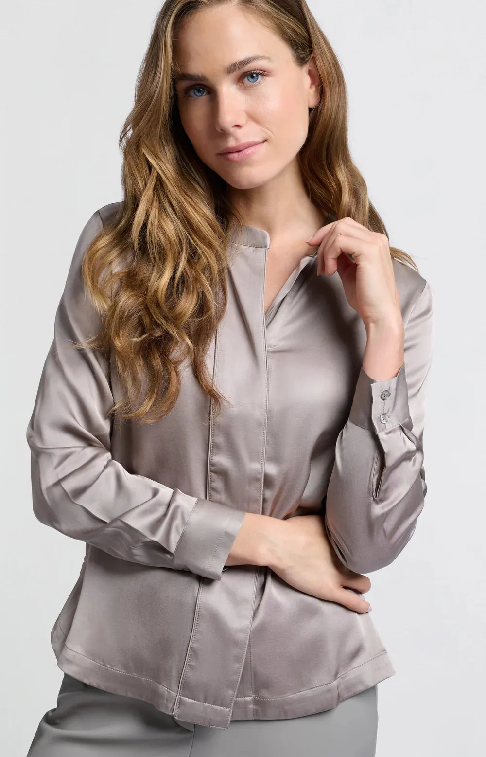YAYA SATIN BLOUSE MOON ROCK DARK SAND