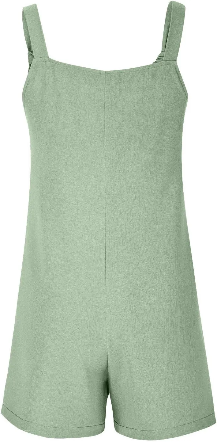 YRAETENM Rompers for Women Summer Casual Sleeveless Adjustable Strap Knot Shorts Overalls Loose Comfy Jumpsuits with Pockets