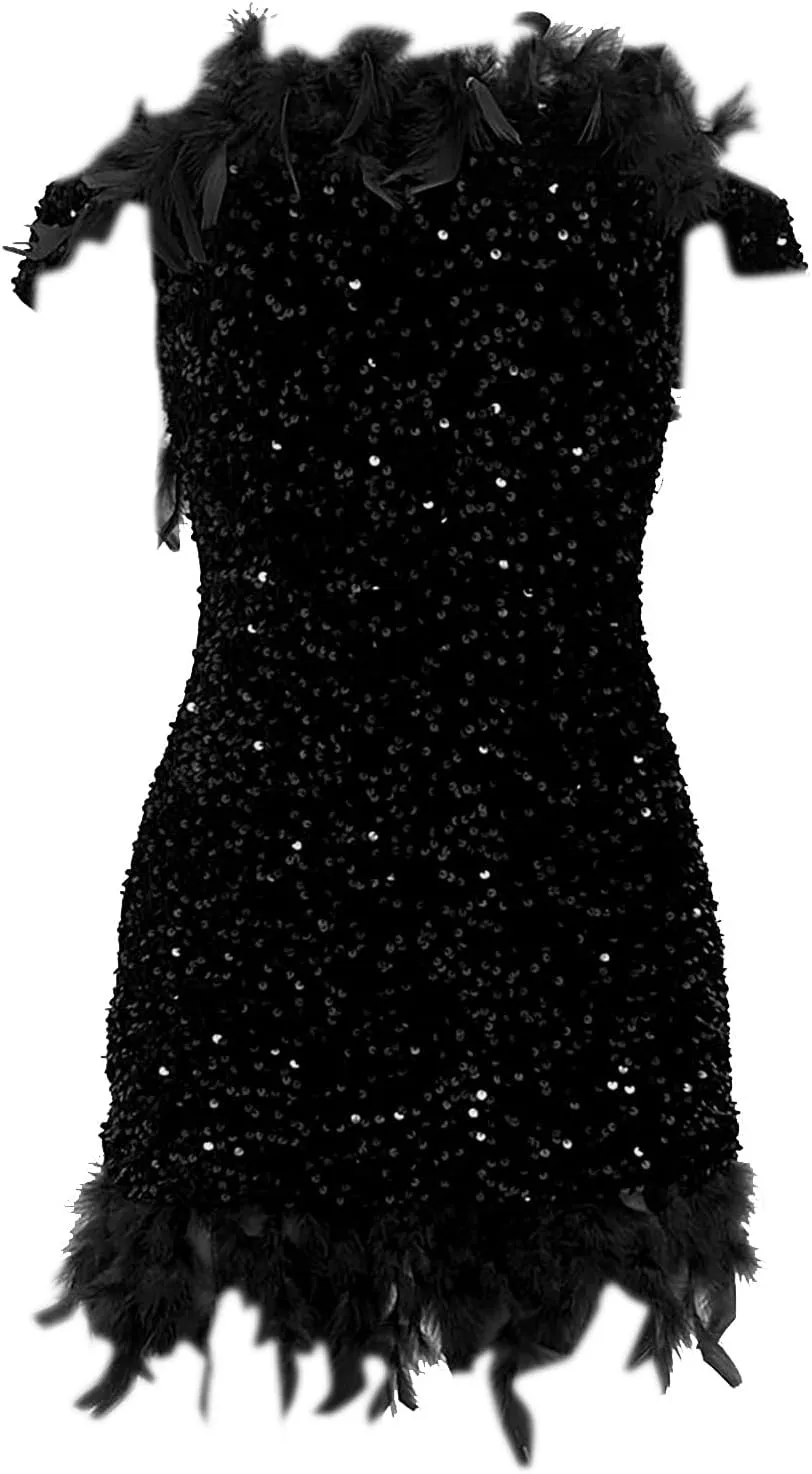ZYXTIM Women's Dance Dress Rhinestone Sequins Tassel Latin Salsa Ballroom Dress Off Shoulder Flapper Party Dress Plus Size